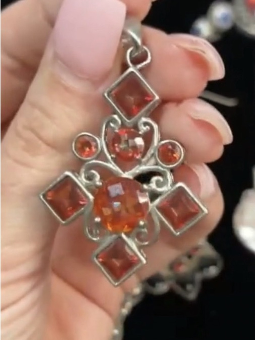 Sterling Silver Sunset Topaz Gemstone Filigree Pendant Necklace